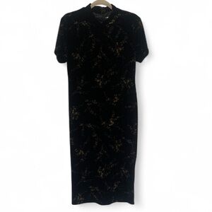 Y2K Amanda Smith Black Velvet Oriental Style Short Sleeve Maxi Dress